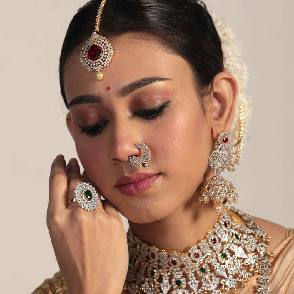 Buy I Jewels Gold Plated Traditional Ethnic Bridal Clip on Nose Ring/Nath  without piercing with chain Encased With Faux Stones for Women/Girls (NL09)  at Amazon.in